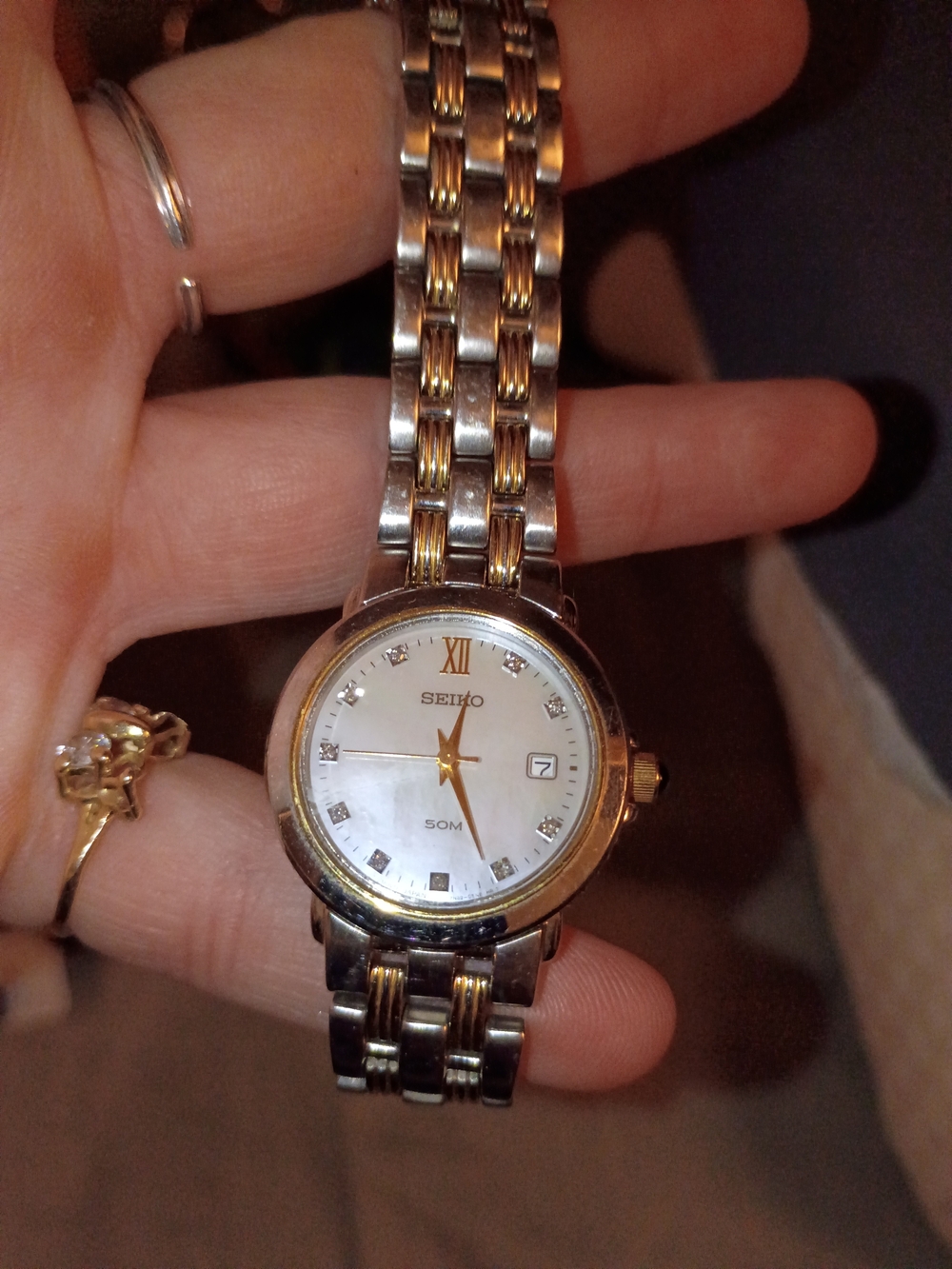 Seiko Ladies Two-Tone Silver and Gold Bracelet Watch with Mother-of-Pearl Dial